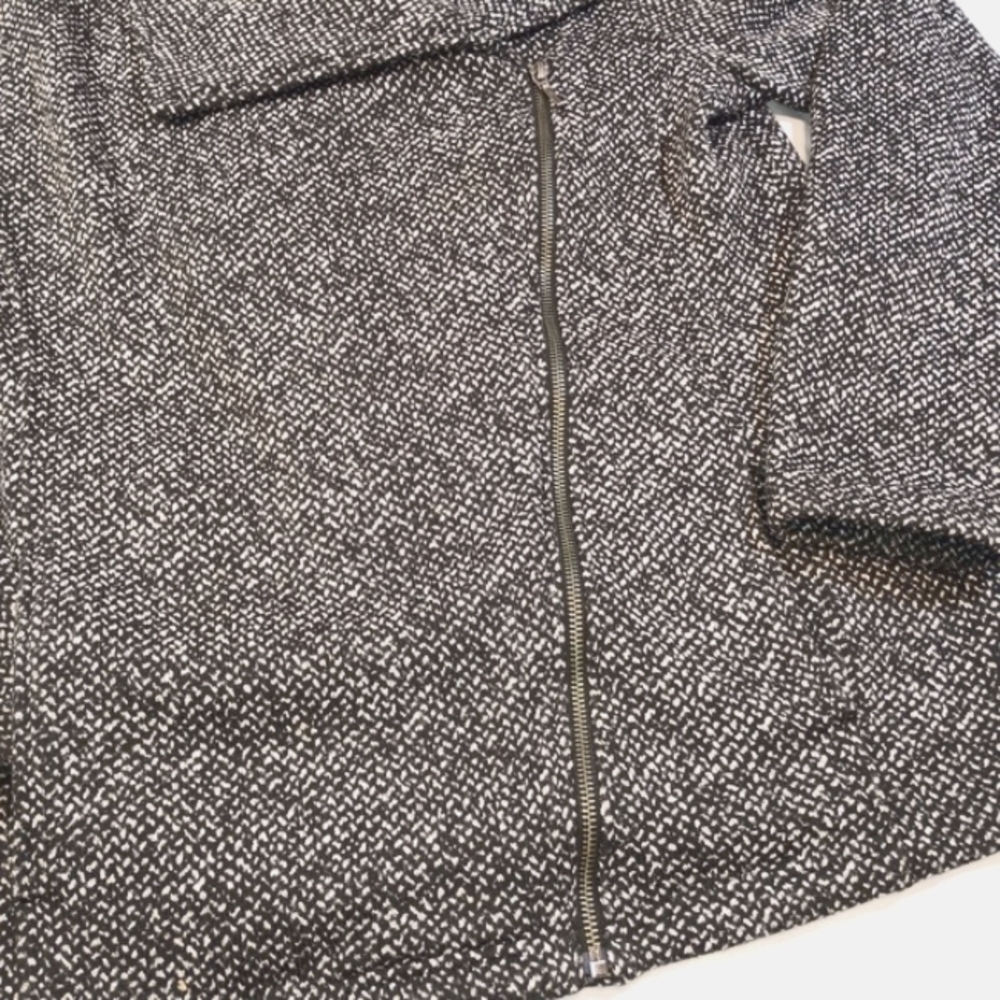 Lands End Side Zip Black And White Tweed Womens M Coat Office Whimsigoth Preppy - Picture 7 of 16
